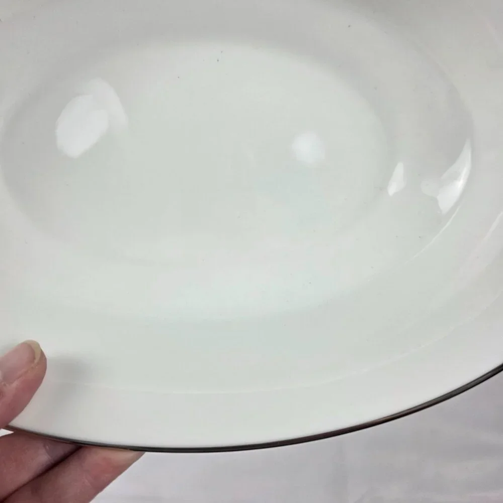 Oxford China Spring 10 Inch Oval Serving Bowl Multicolor Floral Rim Aqua Band